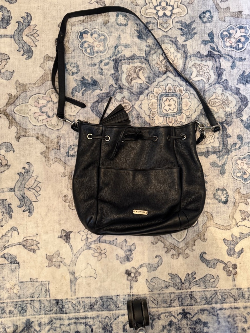 Coach Black Pebbled Leather Drawstring Hobo Shoulder Bag